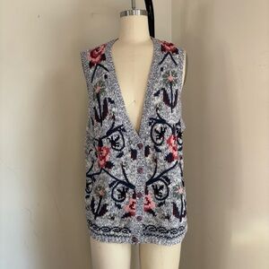 Vintage Floral Knit Button-Up Vest